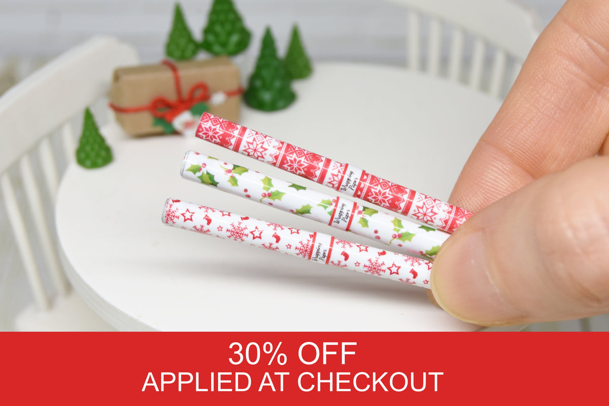 Christmas wrapping paper Set - 3 pcs (1:12 scale)