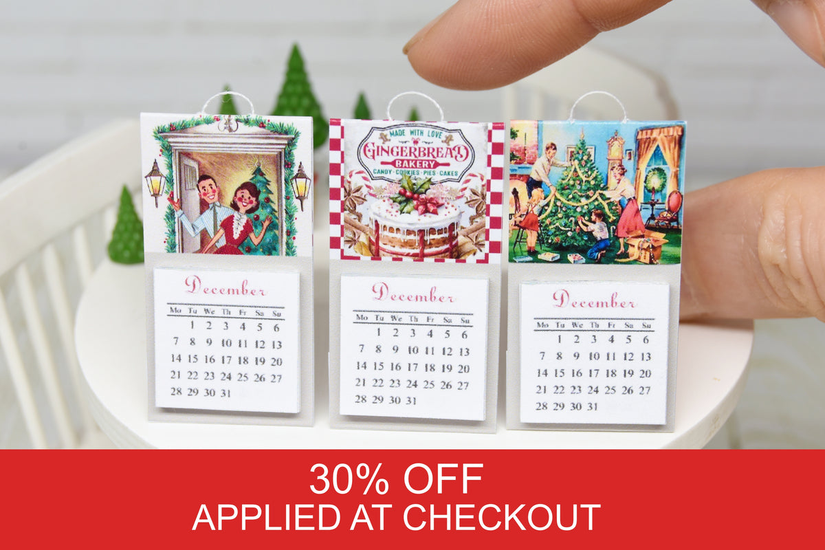 Hanging Calendar with 13 tear off pages (1:12 scale) Christmas