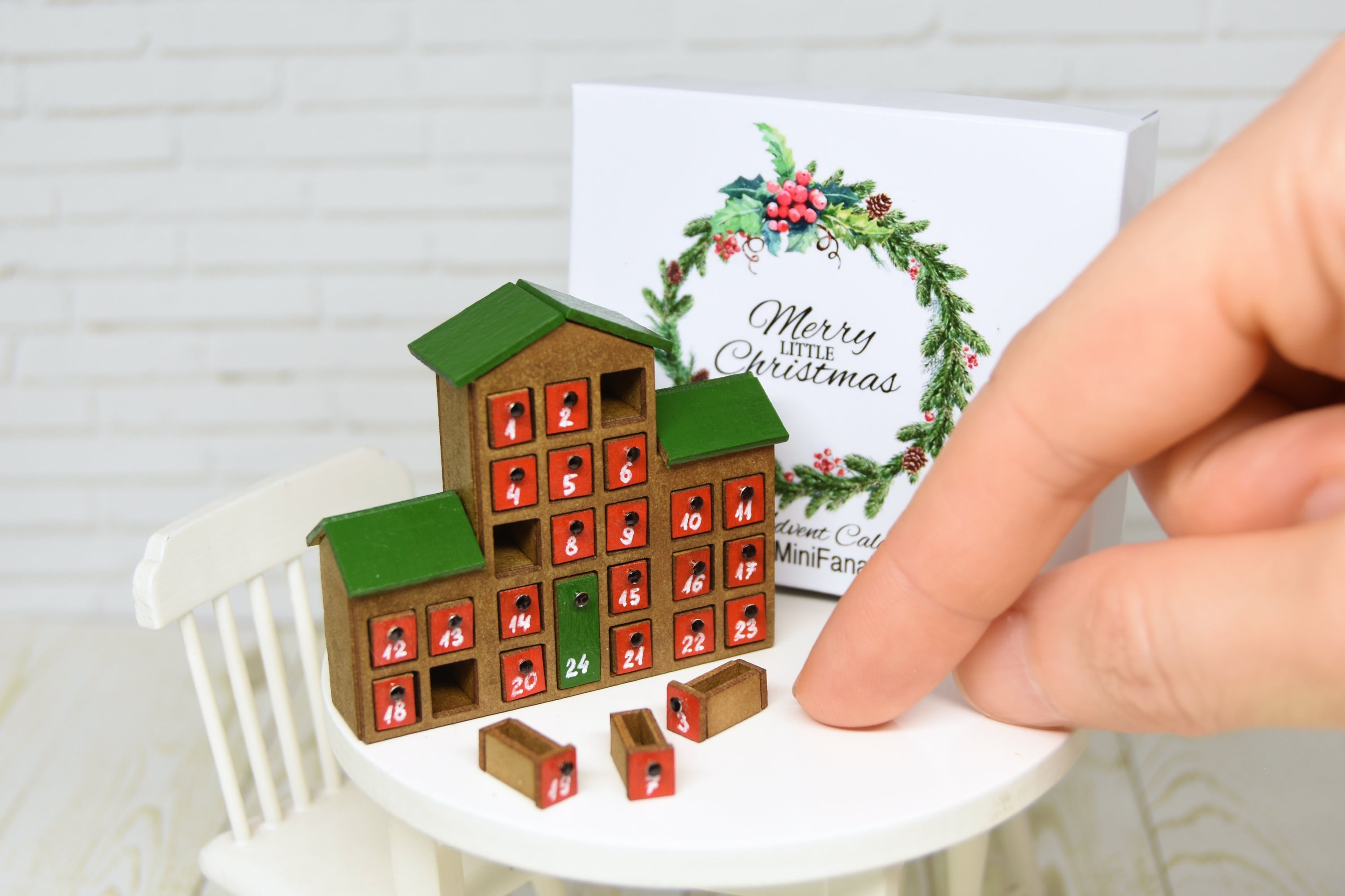 Advent Calendar with pull out 24 drawers  (1:12 scale) Christmas
