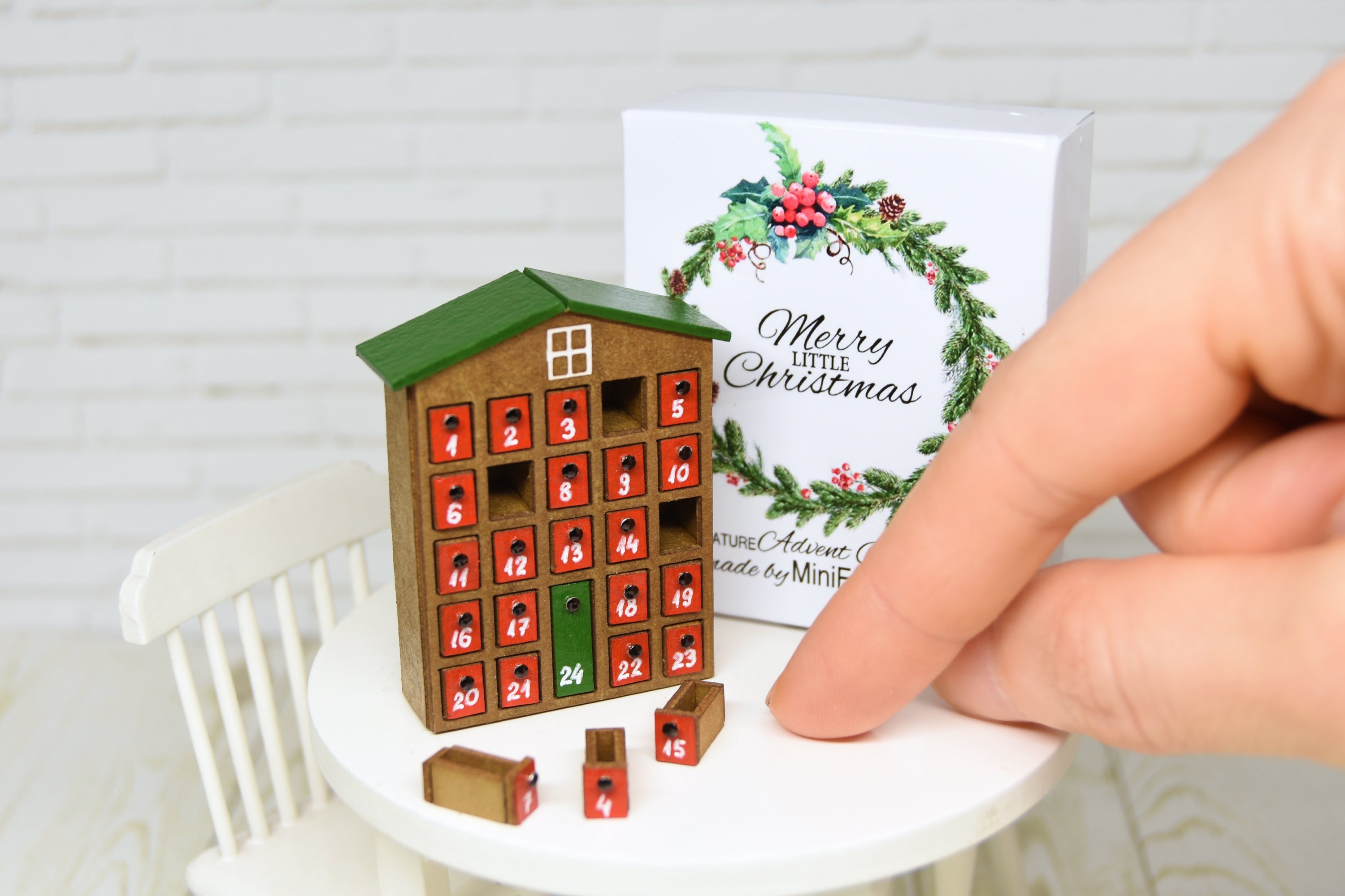 Advent Calendar with pull out 24 drawers  (1:12 scale) Christmas
