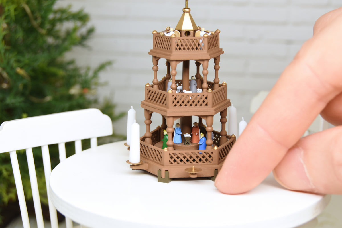 Christmas Pyramid with 18 hand painted figurines (1:12 scale)