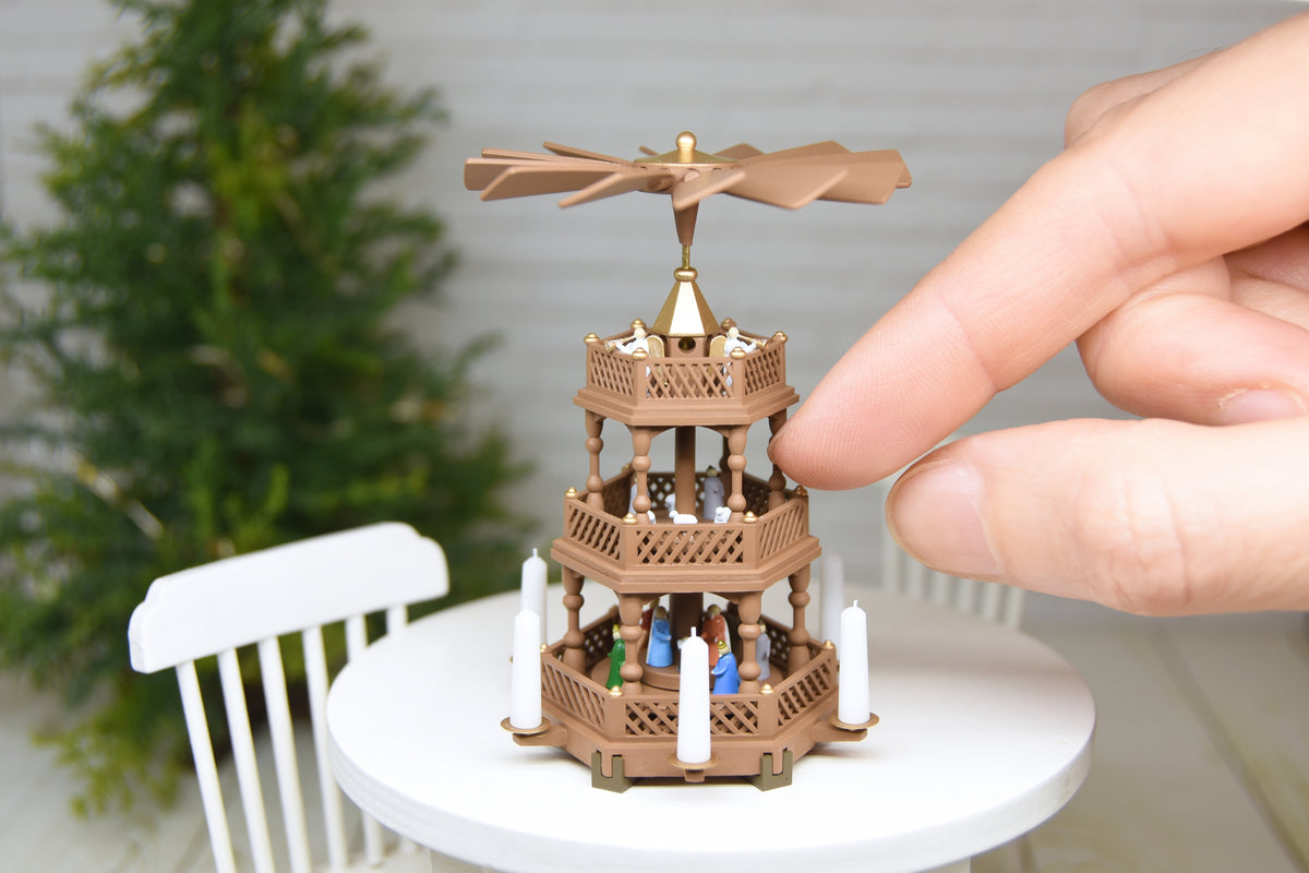 Christmas Pyramid with 18 hand painted figurines (1:12 scale)