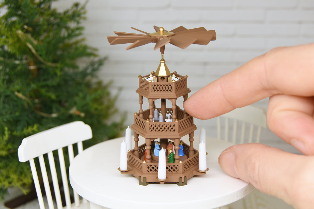 Christmas Pyramid with 18 hand painted figurines (1:12 scale)