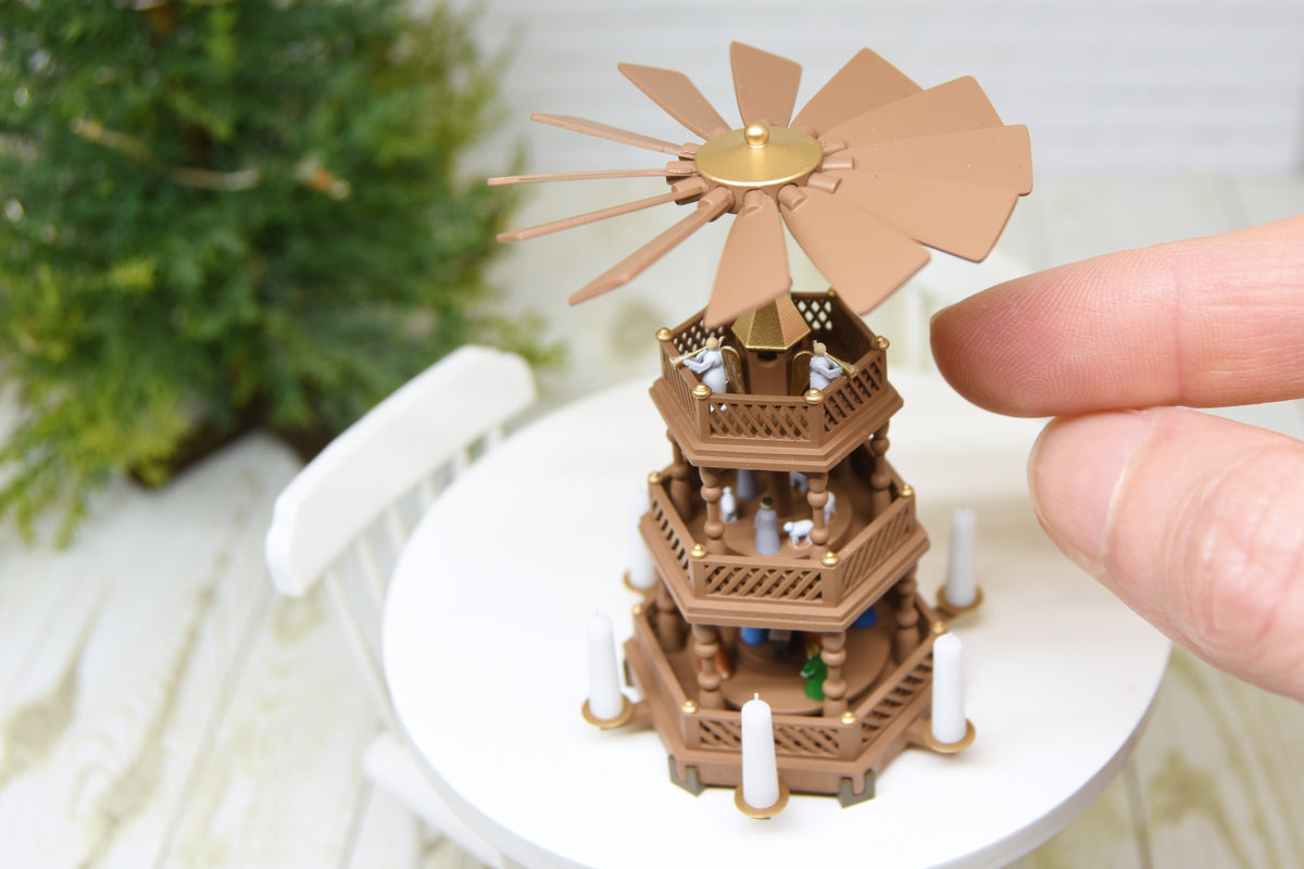 Christmas Pyramid with 18 hand painted figurines (1:12 scale)