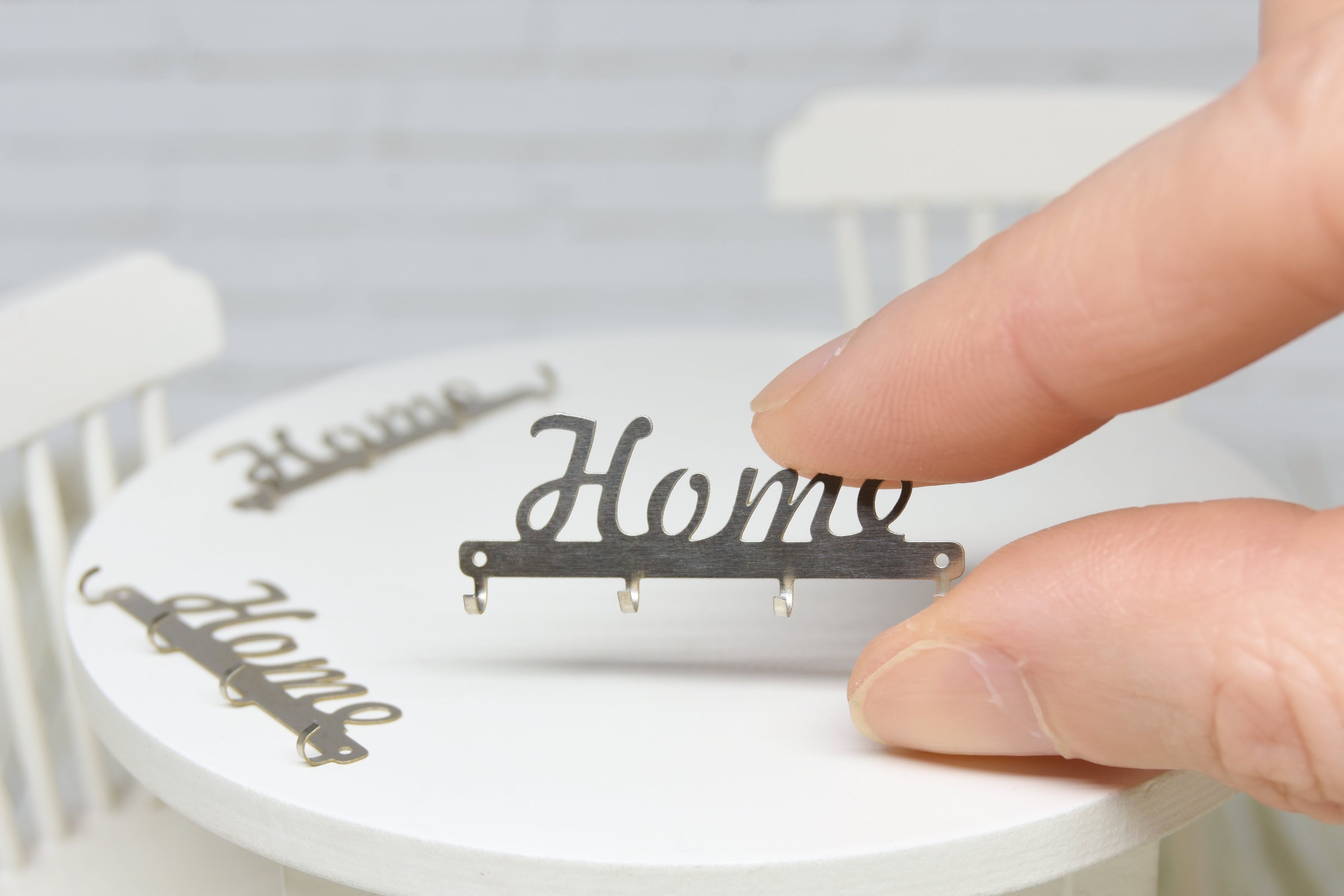 Metal "Home" Wall Rack (1:12 scale) stainless steel