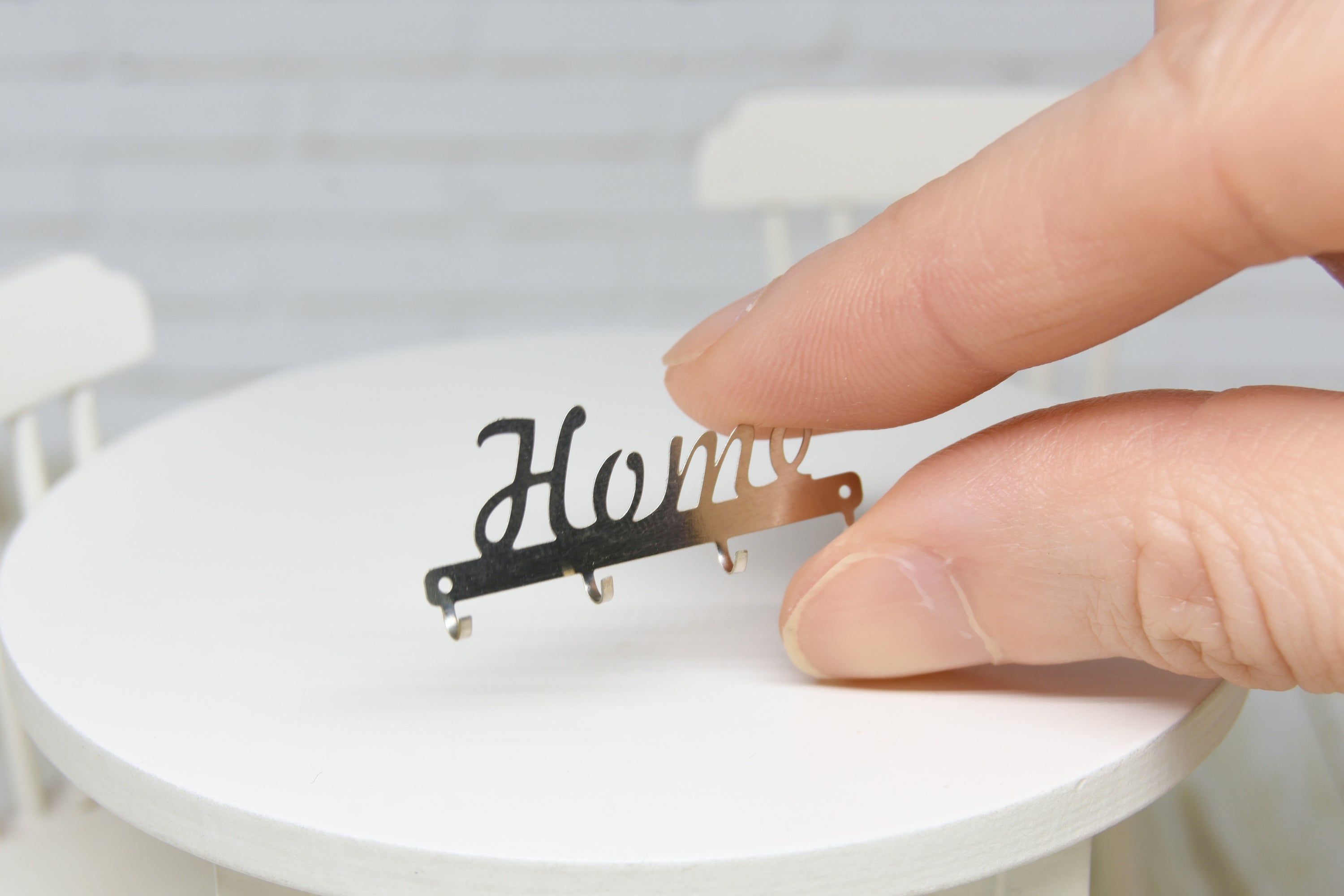 Metal "Home" Wall Rack (1:12 scale) stainless steel